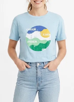 Aerie Graphic T Shirt Cheer Each Other On Blue Short Sleeve Casual Top S thumbnail 1