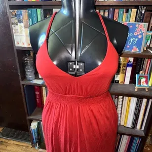 Sundance red v-neck strappy knit smocked waist maxi dress thumbnail 2