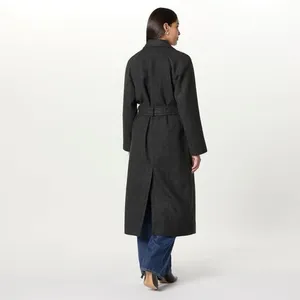 The Drop Women's Grey Herringbone Double Breasted Belted Long‎ Overcoat M thumbnail 3