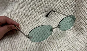 Rimless Round Blue Sunglasses thumbnail 3