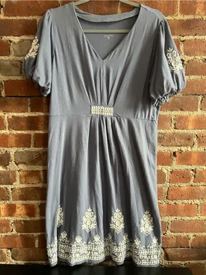 Garnet Hill Orion Embroidered Knit Dress Slate Blue Size Medium thumbnail 2