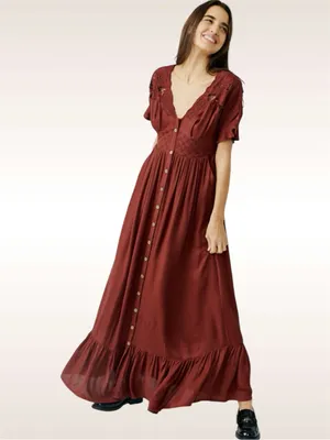Free People Colette Maxi Dress Size Small Retail $198 Cinnamon thumbnail 3