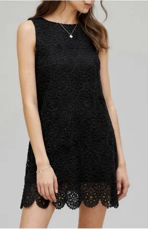 Hill House Charlie Black Crochet Lace Scallop Dress‎ Shift Mini Preppy Womens XL thumbnail 1