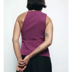 Zara NWT plum asymmetrical cowl neck draped sleeveless top thumbnail 6