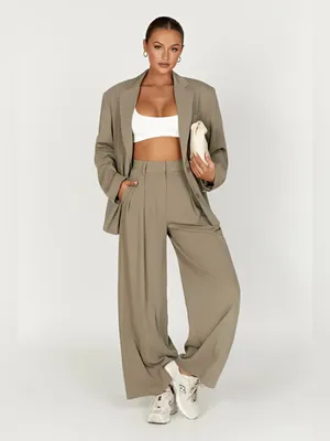 Meshki Jemima Wide Leg Pleated Trouser Pants in Olive Green Office Career thumbnail 2