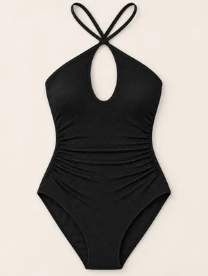Cupshe Black Jacquard Cutout Tummy Control One Piece Swimsuit Women XS Resort thumbnail 3