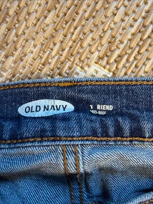 Old Navy Women's Dark Blue boyfriend mid Rise Jeans thumbnail 2