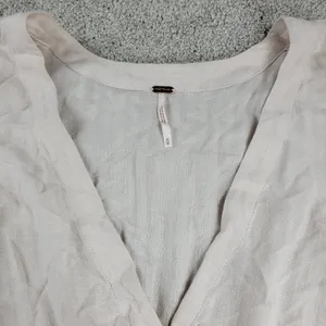 Free People Womens Belted‎ Top Medium Cream Solid Button Down Long Sleeve Blouse thumbnail 14