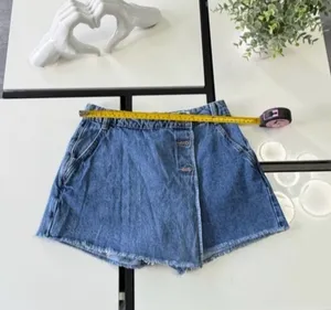 Zara High-Waisted Asymmetric Denim Skort - Light Wash - Size XS thumbnail 4