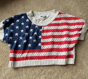 Forever 21 American Flag crochet Crop Top thumbnail 1