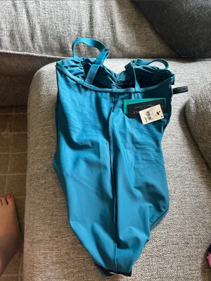 Aqua Green Shape + Style Blue/Green Ruched One-Piece Bathing Suit | Size 6 - New thumbnail 14