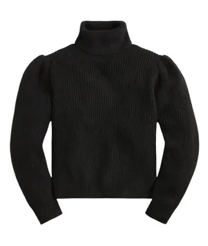 J.Crew Puff Sleeve Alpaca Merino Wool Turtleneck Sweater Black Fall Capsule thumbnail 1