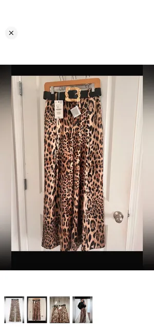 Zara Leopard-Print Wide-Leg Pants in Brown and Black thumbnail 2