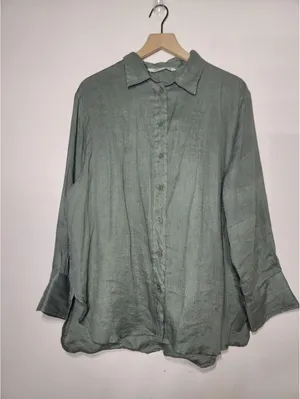 Zara Linen Oversized Shirt Coastal Minimal Sz L Quiet Lux thumbnail 1
