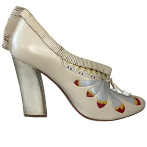Tory Burch Yuma Fringe Feather Heel 7.5 Folk Art Block‎ Pump thumbnail 9