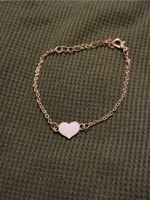 Gold Chain Bracelet with White Heart Charm thumbnail 2