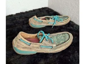 Twisted X leather teal western loafers Sz 8.5 thumbnail 1