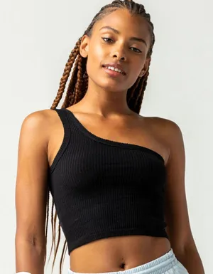 Tilly's FULL TILT One Shoulder Womens Black Tank thumbnail 1
