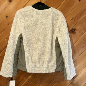 NWT Free People Rivington Sherpa jacket in green cream desert combo thumbnail 10