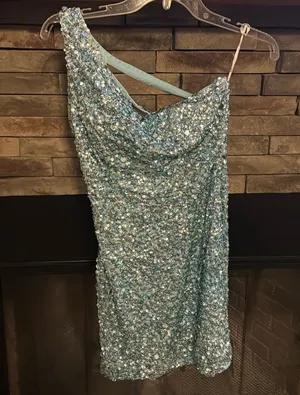 Blue sequined Sherri hill cocktail dress thumbnail 1
