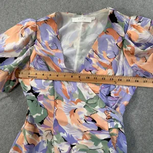 ASTR the Label Puff Sleeve Wrap Dress Women's X-Small V-Neck Purple Floral thumbnail 7