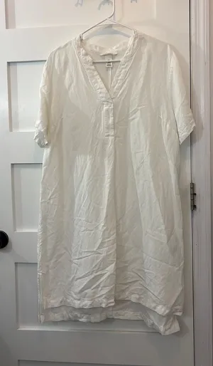 White Linen H&M Midi Maxi Dress T-shirt V-neck thumbnail 1
