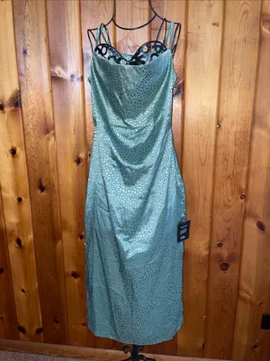 Lulus Total Stunner Sage Green Satin Jacquard Cowl Neck Midi Dress size small thumbnail 3