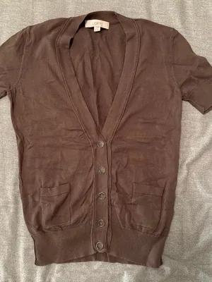 LOFT Brown Short-Sleeve Button Front Cardigan thumbnail 1