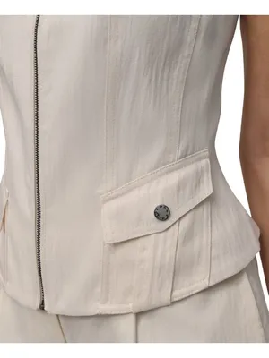 DKNY Womens Weathered Twill Zip-Up Vest P5ETTB77 Coconut Off White XL thumbnail 11