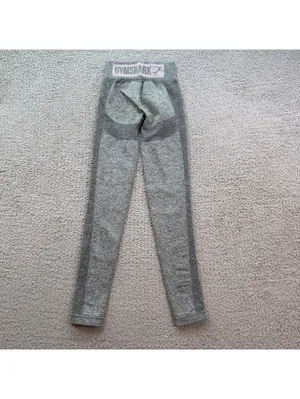 Gymshark Flex Seamless Leggings Womens Gray Marl Pink Logo Contour Workout Pants thumbnail 2