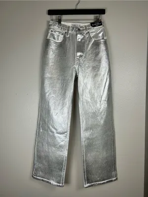 Abercrombie & Fitch Women's Metallic Silver Straight-Leg High-Rise Jeans Size 26 thumbnail 2
