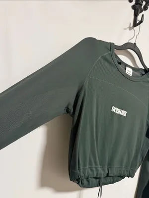 Gymshark‎ Energy Long Sleeve Crop Top Dark Green XS Thumbholes thumbnail 5