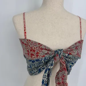 CAROLINA K Sienna Top Medium Multicolor Floral Boho Festival Tie Front Crop Tank thumbnail 5