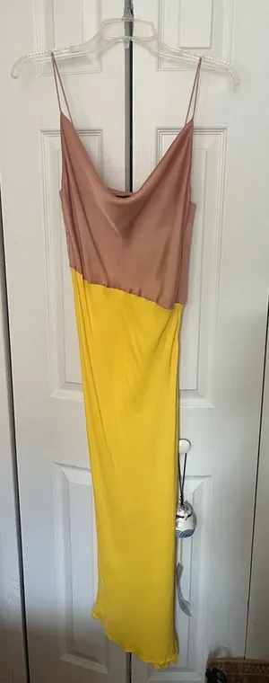 Zara color block satin side slit dress size S thumbnail 1