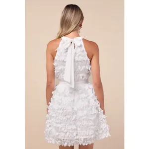 NWT Lulus Dearly Adored White Applique Halter Sleeveless Mini Dress Cocktail L thumbnail 3