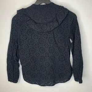 Madewell Black Eyelet Ruffle Front Button Down Shirt Size S‎ thumbnail 3