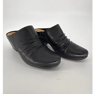 Clarks‎ Collection Mules Womens 6 Black Leather Ruched Slip On Block Heel Shoes thumbnail 3