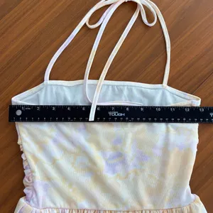 Pastel Watercolor Floral Mesh Halter Midi Dress Ruched Summer Girly Whimsy Small thumbnail 6