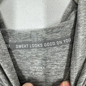 Aerie Offline‎ Grey Heathered Hoodie Thumbholes Zipper Pockets Athleisure Size M thumbnail 5