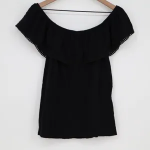 Old Navy Blouse Top Womens Medium Black Cotton Pleated Off the Shoulder Outdoor thumbnail 5