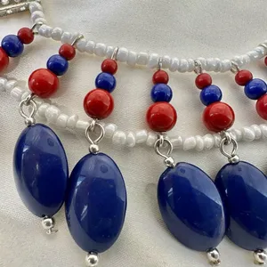 Red white and blue beaded bib necklace thumbnail 4