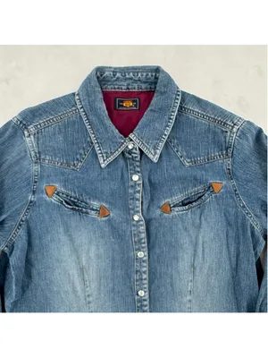 Vintage 90s Denim Western Shirt Pearl Snaps Route 66 Cowgirl Rodeo Country Large thumbnail 2