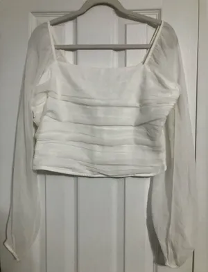 Hollister white ruched crop top long sleeve sheer sleeves‎ NWT women size XL thumbnail 1