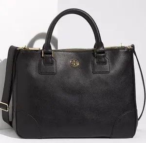 Tory Burch Robinson Black Double Zip Tote Handbag thumbnail 1