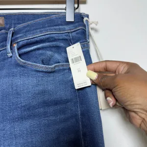 NEW Mother Anthropologie Women Jeans 34 Blue High Rise Flare Raw Take it Easy thumbnail 6