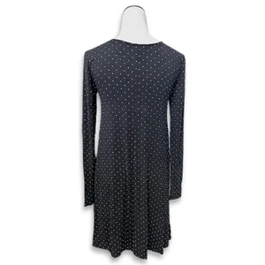 Old Navy A-Line Dress Polka Dot Print Long Sleeves Knee Length Black Women's S thumbnail 4