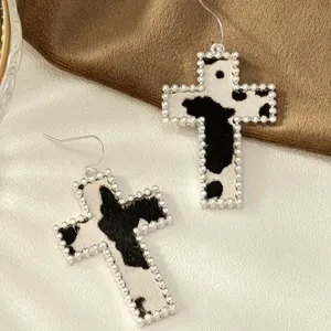 NEW Cow print cross earrings, animal print earrings, cross jewelry, faith gift thumbnail 1