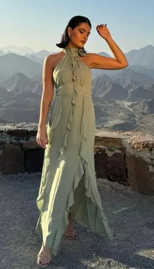Zara dress maxi bohemian ruffled halter floral scarf wedding evening party thumbnail 5