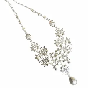 Silver Tone blue Rhinestone Statement Bib Necklace Drop Pendant thumbnail 6