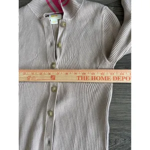 Maeve Anthropologie Ribbed Sweater Cardigan Tan Pink Stripe Collar XS LS thumbnail 6